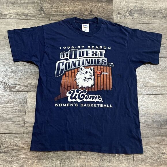 Vintage 90s Pro Player UConn Huskies The Quest Continues Womens Basketball Large - Picture 1 of 7